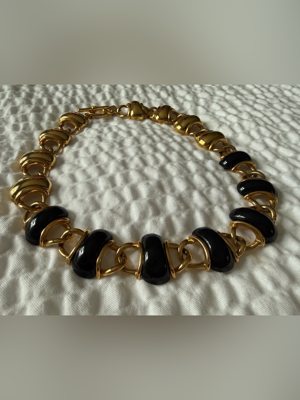 Vintage Anne Klein Gold & Black Statement Link Necklace